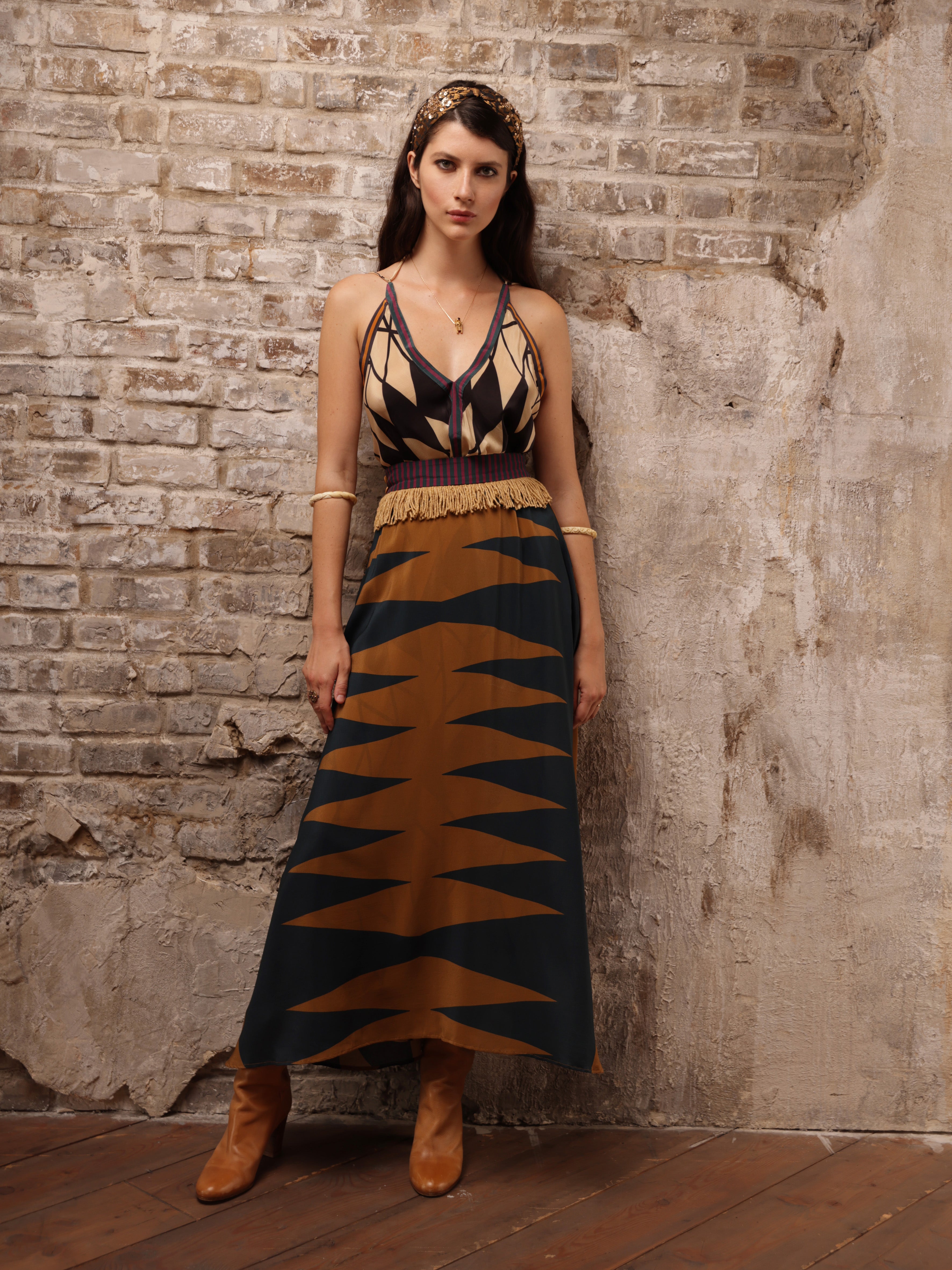 AVA SKIRT TEAL AND TOBACCO