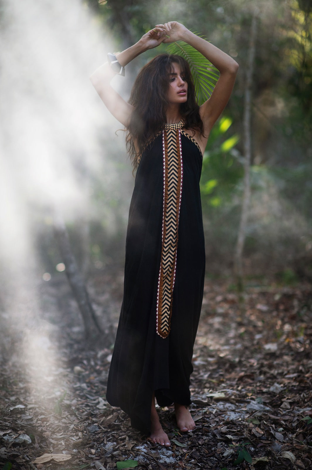 Saba black raw silk