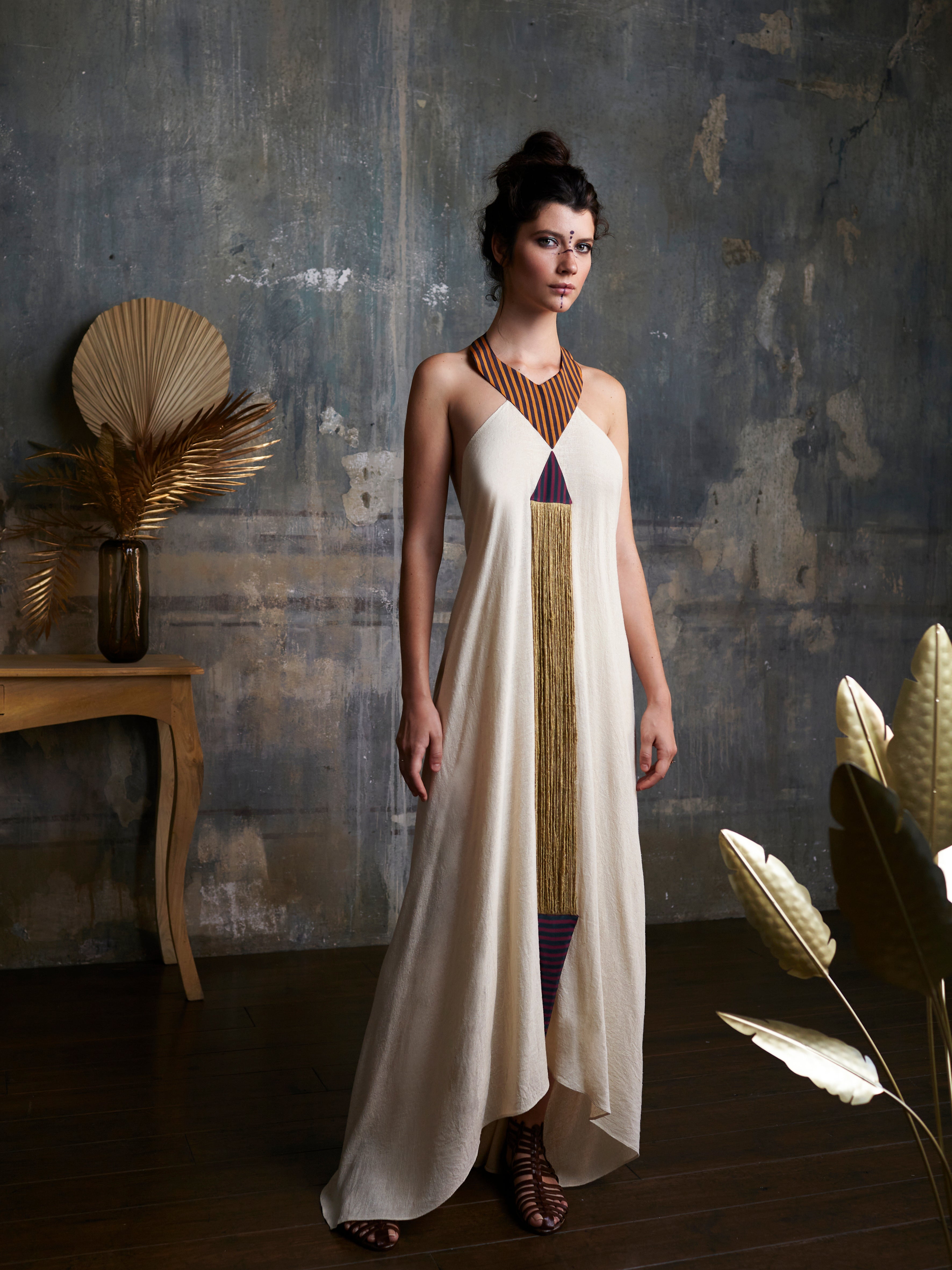 FRINGE SABA CREAM RAW SILK