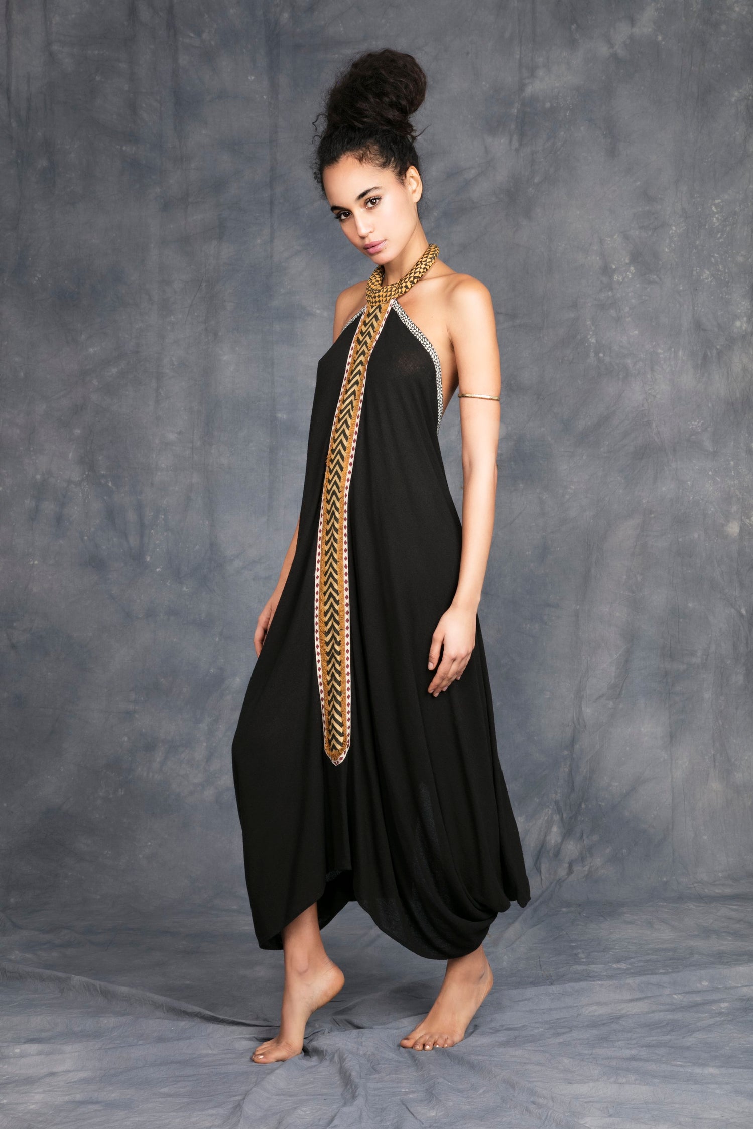 Saba black raw silk